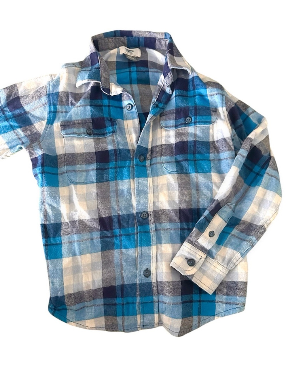Old Navy Boys Blue Plaid / Flannel Long Sleeve Button Up shirt size youth 6-7